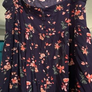 Natural Life Patti Side Slit Maxi Dress - Navy Blue with flowers Medium